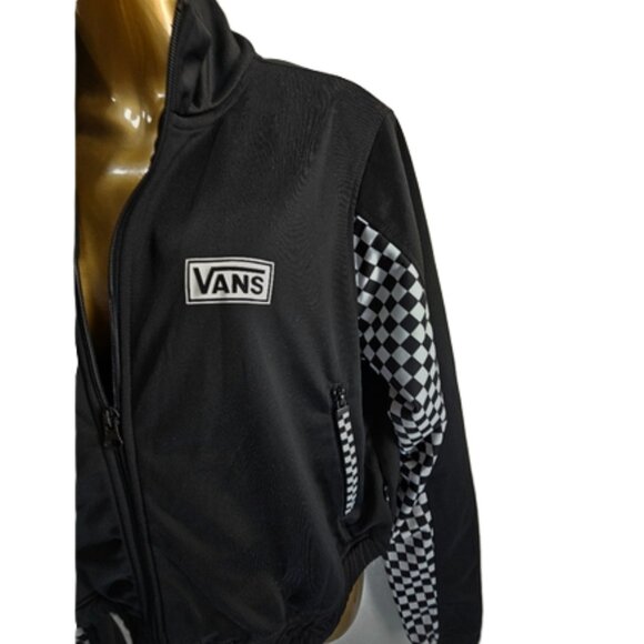 Vans Black White Checkered Zip Up Cropped Jacket Women’s Track Workout size L - Picture 5 of 6